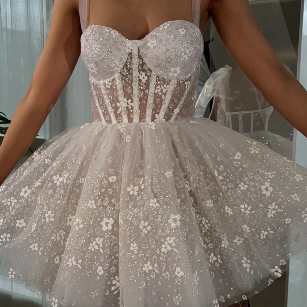 BRAND NEW! Size 6 Rosie Etienne Bridal white mini dress with removable straps!